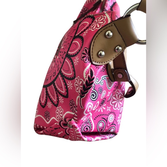 Isaac Mizrahi Pink Floral leather Shoulder Bag - Picture 4 of 7